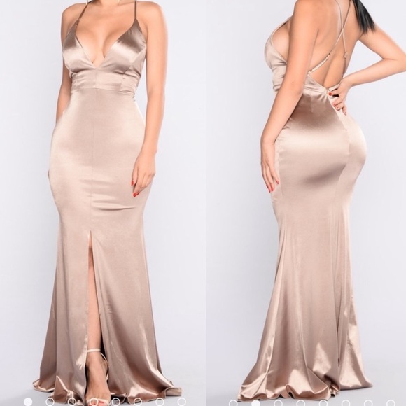 Fashion Nova Dresses & Skirts - Champagne Decadence Satin Mermaid Gown FashionNova
